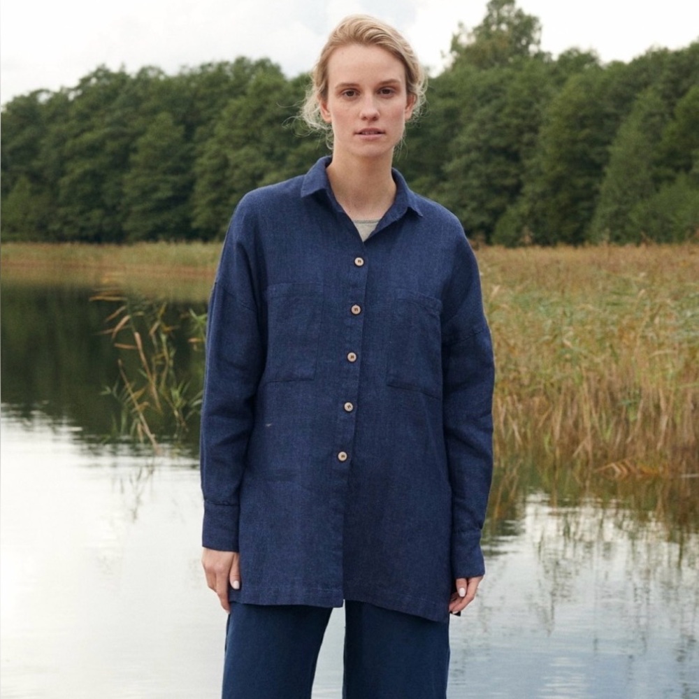 Linenfox | Vika Shirt, XS Navy Waffle Linen